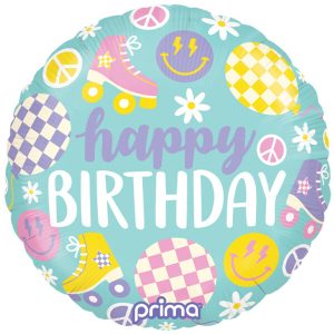 45cm Round Happy Birthday Retro Skates Foil Balloon #30P620106 - Each (Pkgd.)