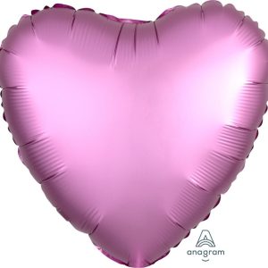 45cm Heart Satin Luxe Flamingo Plain Foil #4036822 - Each (pkgd.)