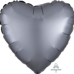 45cm Heart Satin Luxe Graphite Plain Foil #4039917 - Each (pkgd.)