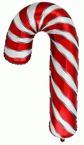 98cm Shape Candy Cane Red & White Foil Balloon #901844B - Each (UnPkgd.) 63cm x 98cm Self Sealing Foil Balloon Can be Air Filled
