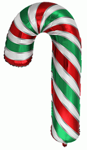 98cm Shape Candy Cane Red & Green Foil Balloon #901844VE - Each (UnPkgd.) 63cm x 98cm Self Sealing Foil Balloon Can be Air Filled