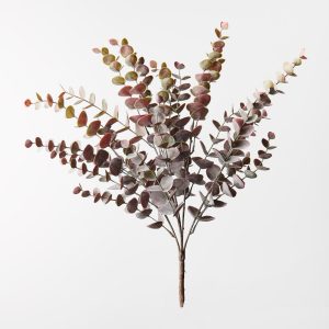 Eucalyptus Bush Burgundy Green 56cml Introducing the Burgundy Green Eucalyptus Bush, a refined artificial plant that embodies understated elegance. With lifelike eucalyptus leaves in a rich burgundy colour, this bush brings a touch of nature's tranquillity to your space. Enhance your decor effortlessly with the timeless beauty of eucalyptus, adding a subtle, sophisticated charm to any room.