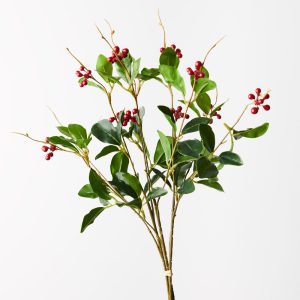 Christmas Berry Leaf Bouquet Red Green 65cml #FI9930RG - Each The Berry Leaf Bouquet combines the rich hues of autumn foliage with the delicate charm of berry accents. Perfect for seasonal decor or rustic arrangements, it adds a touch of natural beauty and warmth to any setting, evoking the cosy ambiance of a countryside harvest.