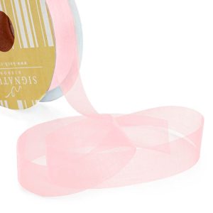 Ribbon Organza Baby Pink Cut Edge 25mm x 100m #KC210025100BP - Each This cut edge organza ribbon is a great value option for hamper baskets and flower bouquets. Create a soft and subtle look when used.