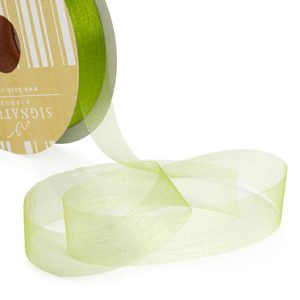 Ribbon Organza Moss Cut Edge 25mm x 100m #KC210025100MO - Each This cut edge organza ribbon is a great value option for hamper baskets and flower bouquets. Create a soft and subtle look when used.