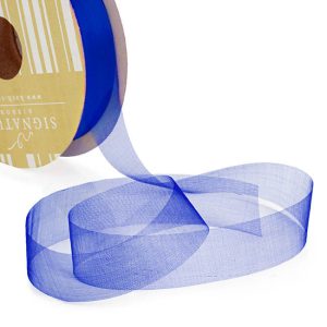 Ribbon Organza Navy Cut Edge 25mm x 100m #KC210025100NV - Each This cut edge organza ribbon is a great value option for hamper baskets and flower bouquets. Create a soft and subtle look when used.