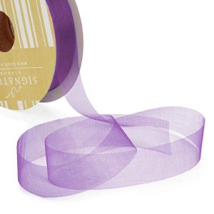 Ribbon Organza Violet Cut Edge 25mm x 100m #KC210025100VI - Each This cut edge organza ribbon is a great value option for hamper baskets and flower bouquets. Create a soft and subtle look when used.