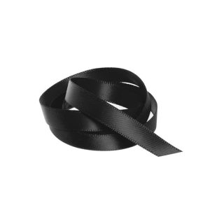 Ribbon Satin Black Deluxe Double Faced 10mm x 25m #KC211025BK - Each This 10mm wide double face satin ribbon in Black has a smooth, silky and shiny surface on both sides, and it is made from a high-quality polyester material giving it a luxurious appearance. The ribbon is durable and can withstand wear and tear without fraying easily. Perfect for gift wrapping and packaging to add a touch of elegance and sophistication to presents and gift boxes, it can be used in fashion design to embellish garments, as a trim on dresses or hats, or as a decorative element on shoes or handbags as well being used in floral arrangements, wedding decorations, and other event decor to add a pop of color and texture to the design.