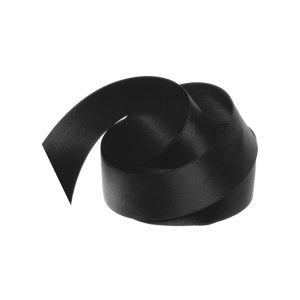 Ribbon Satin Black Deluxe Double Faced 25mm x 25m #KC212525BK - Each Use this ribbon for special bouquets for weddings and events or floral bouquet creations in general. Create a luxurious and rich look with this glossy and reversible double face satin ribbon made from high-quality polyester material. The ribbon is durable and can withstand wear and tear without fraying easily. Not only perfect for floral bouqets but also for gift wrapping and packaging to add a touch of elegance and sophistication to presents and gift boxes, it can be used in fashion design to embellish garments or hats or as a sash, as well being used for wedding decorations, and other event decor to add a pop of color and texture to the design.