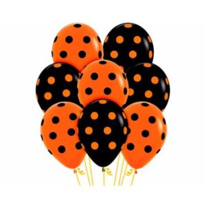 30cm Round Polka Dots Sempertex Latex #30222179 - Pack of 50 Orange printed on Black Latex and Black printed on Orange Latex!