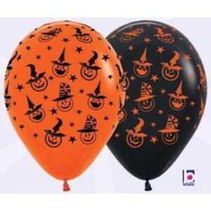 30cm Round Pumpkin Hat Sempertex Latex #30222181 - Pack of 50 All over print, Orange printed on Black Latex and Black printed on Orange Latex!