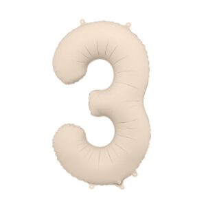 86cm Number 3 Beige / Grey Foil Balloon #PDFB1T-3-013J - Each (Pkgd.) Self Sealing Valve - Fill with Air or Helium.