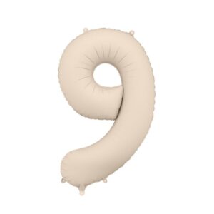 86cm Number 9 Beige / Grey Foil Balloon #PDFB1T-9-013J - Each (Pkgd.) Self Sealing Valve - Fill with Air or Helium.