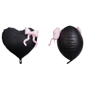 Black Heart Bow Foil Balloon Helium/Airfilled 90cm- #SWBFBLKHEABOW- Each (Pkgd).